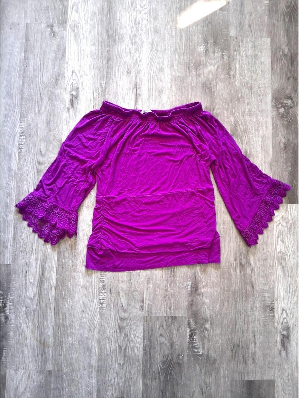 Nygard Slims Woman's Medium Magenta Off The Shoulder 3/4 Sleeve Ruched Top